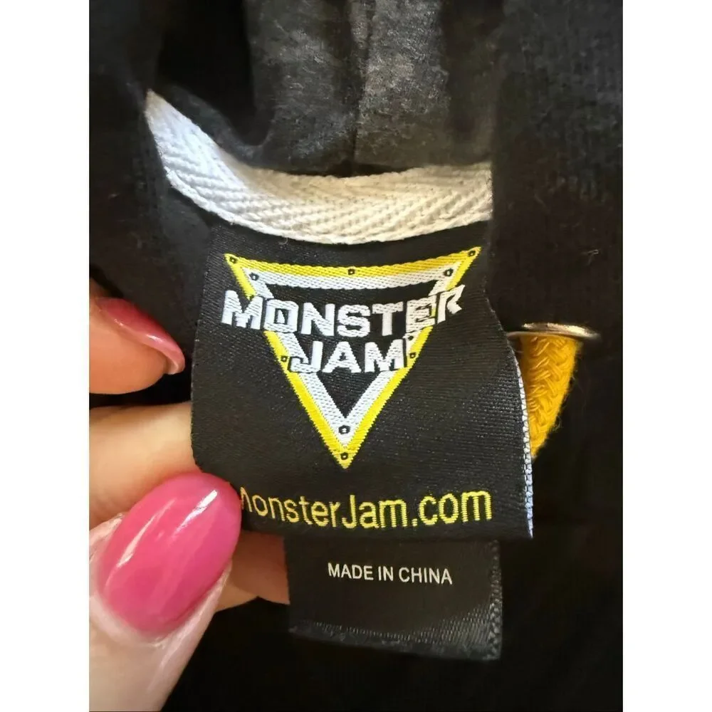 Monster Jam Kids Blackout Embossed Logo Pullover Hoodie Sweatshirt Black Small